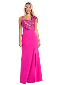 lot 3115 image: MORGAN AND CO. Juniors Sequin Bow One Shoulder Maxi Dress WOpen Back &amp Slit - Prom Homecoming Party Gown 9 - Retail $55