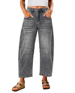 lot 3120 image: Utyful Barrel Jeans Women Baggy Barrel Jeans for Woman Women Pants Womens Clothing Womens Jeans Size 14 Distressed Jeans for Women Foxy Gray Size Large US Size 12 to Size 14 - Retail $33