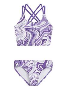 lot 3122 image: Kanu Surf Girls Waverly UPF 50 Beach Sport Criss-Cross Tankini Two Piece Swimsuit, Gigi Purple, 14Y - Retail $21