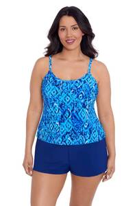 lot 3133 image: Trimshaper Womens Tummy Control Farrah Swim Romper with Built-in Bra and Adjustable Straps, Bali Brocade, 14 - Retail $80