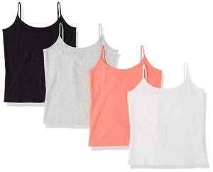 lot 3159 image: Amazon Essentials Womens Slim-Fit Camisole for Layering and Everyday Wear, Pack of 4, Coral OrangeLight Grey HeatherWhite, Medium - Retail $17