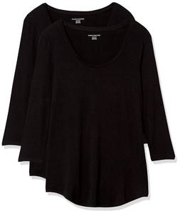 lot 3174 image: Amazon Essentials Womens 34 Sleeve Scoopneck Tunic Top, Pack of 2, Black, X-Large - Retail $18