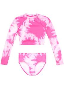 lot 3176 image: Kanu Surf Girls Long Sleeve Rashguard UPF 50 Two Piece Swim Set, Beach Girl Pink, 10Y - Retail $33