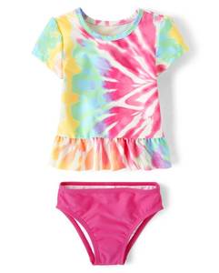 lot 3178 image: The Childrens Place,Baby Girls,and Toddler Short Sleeve Rashguard Swimset,Cosmos,2 Years&nbsp