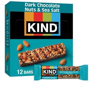 lot 3186 image: KIND Nut Bars, Dark Chocolate Nuts and Sea Salt, Healthy Snacks, Gluten Free, Low Sugar, 6g Protein, 12 Count&nbsp