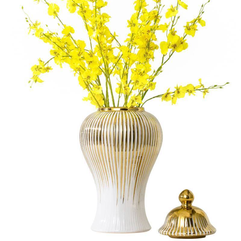 lot 5006 image: Ginger Jar, Decorative Porcelain Ginger Jar Vase with Lid, White Gold Ceramic Floor Vase for Decor Decor, Kitchen, Bookshelf Decor, Storage Jar(14in) Retail- $180