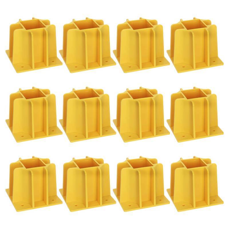 lot 5030 image: 12-Pack Yellow Guardrail Base Boot with Toe Board Slot, Reusable Fall Protection Base for Scaffolding, Temporary Guardrail Systems for Residential and Commercial Construction - Retail $100