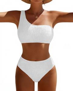 lot 3204 image: Pfreesea Bikini Sets for Women High Waisted 2 Piece Bestselling Swimsuit Ribbed One Shoulder Tummy Control Bathing Suit 2026 White Medium - Retail $32