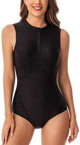 lot 3222 image: YATEEN Womens Bathing Suits Sleeveless Surfing Bodysuit One Piece Zipper Maillot Monokini Swimsuit UPF 50 Sun Protection Swimwear High Neck Summer Casual Rash Guard XXL - Retail $30