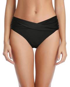 lot 3237 image: Tempt Me Women Black Twist Bikini Bottom Moderate High Cut Bathing Suit Bottoms Ruched Swimsuit Bottom L