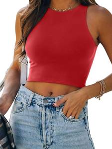 lot 3243 image: REORIA Womens Sexy Sleeveless High Neck Crop Tank Top Racerback Double Lined Cute Basic Cropped Tops 2025 Going Out Shirts Red Small