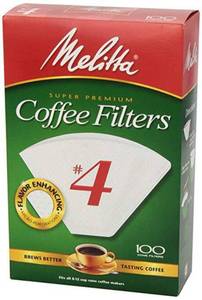 lot 3245 image: Melitta #4 Cone Coffee Filters, White, 100 Count - Packaging May Vary
