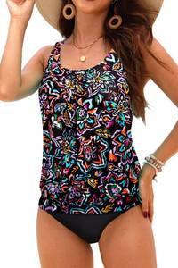 lot 3265 image: Yonique Blouson Tankini Swimsuits for Women Loose Fit Modest Two Piece Bathing Suits Colorful Paisley L - Retail $38