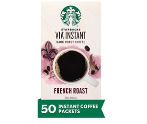 lot 3274 image: Starbucks VIA Instant Coffee, Dark Roast Coffee, French Roast, 100% Arabica, 1 box (50 packets)