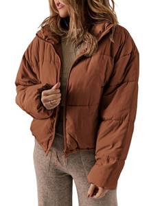 lot 3281 image: Dokotoo Winter Clothing for Women Windbreaker Oversized Full Zipper Front Drawstring Hem Bomber Puffer Jacket Baggy Short Down Coats for Women Warm Comfy Soft Outerwear with Pockets Small Orange - Retail $43