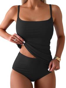 lot 3289 image: Eomenie Womens Swimsuit Tankini Tummy Control Bathing Suits Two Piece Full Coverage Slim Swim Suits with High Waisted Bottom Small - Retail $40