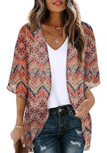 lot 3290 image: OFEEFAN Boho Tops for Women 2026 Beach Vacation Essentials Swimsuit Coverup for Women Chiffon Bohemia M