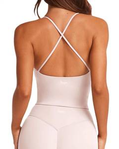 lot 3296 image: Danysu Sculpt Workout Tank Tops Women Longline Sports Bras Workout Tops for Women Light Support Strappy Padded Yoga Top Scoop Neck Rosewater XL