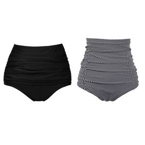 lot 3297 image: COCOPEAR Womens High Waisted Full Coverage Bikini Bottom Ruched Bathing Suit Bottoms for Women Tummy Control Swim Bottoms (2 Packs) BlackBlack White Plaid XL - Retail $25