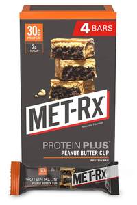 lot 3318 image: MET-Rx Protein Plus Protein Bar, Peanut Butter Cup, 4 Count Value Pack, High Protein Bar with Vitamins to Support Energy Levels & Muscle Strength, Gluten Free