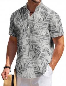 lot 3336 image: COOFANDY Mens Cotton Linen Floral Henley Shirt Short Sleeve Tropical Holiday Beach T-Shirt Medium