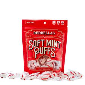 lot 3369 image: Soft Mint Puffs, 100% Pure Cane Sugar, Natural Flavors, Gluten-Free, Individually Wrapped, Resealable Pouch