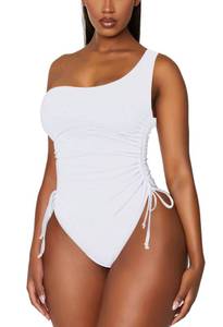 lot 3385 image: Viottiset Womens One Shoulder One Piece Swimsuit Tummy Control High Cut Cheeky Bathing Suit White M