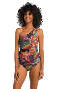 lot 3442 image: La Blanca Womens One Shoulder Keyhole Tankini Swimsuit Top, MultiSunlit Soiree, 6 - Retail $75