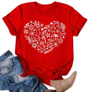 lot 3452 image: Christmas Shirts Womens Cute Christmas Heart Graphic Tees Xmas Print T-Shirt Holiday Short Sleeve Tops Medium