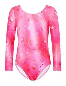 lot 3454 image: Nokecina Leotard for Girls Gymnastics Size 7-8 Years Old Pink Stars Long Sleeve Bodysuit Practice Dancewear