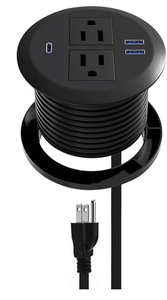 lot 3493 image: Desktop Power Grommet,PD20W Fast Charging USB-C.3-inch Round Flush-Mount Desk Outlet,Meeoueoiu Recessed Grommet Outlet,3 USB Ports,2 AC Outlets,ETL Listed,6.5-FT Cord,Black