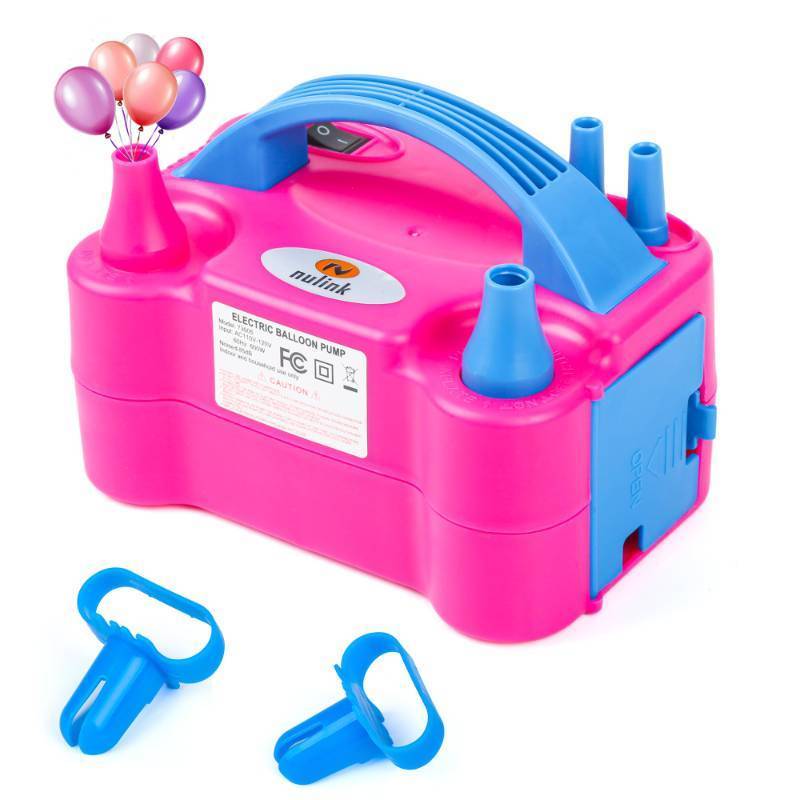 lot 55551 image: Electric Portable Dual Nozzle Balloon Blower Pump Inflation for Decoration, Party, Sport 110V120V, 600W, Rose Red - Retail $20