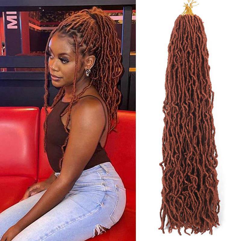 lot 55583 image: Faux Locs Crochet Hair Ginger 7 Packs 20 Inch Soft Locs Crochet Braids Goddess Locs Wavy Twist Hair Extensions 350# - Retail $21