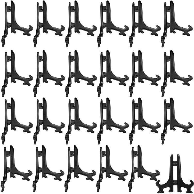 lot 55640 image: 23 Pcs Plastic Easel Plate Display Stands Holders Picture Easel for Wedding Home Decoration(3 Inch,Black) - Retail $7