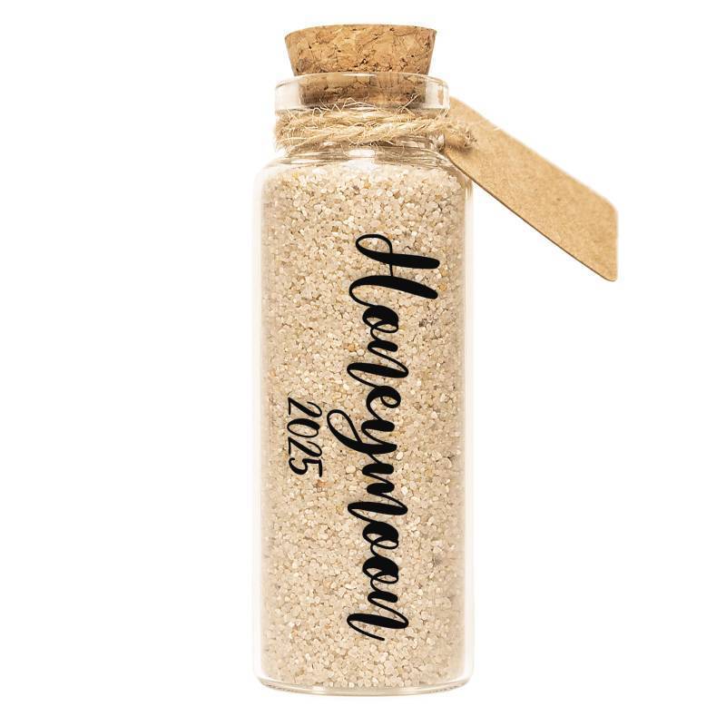 lot 55646 image: Honeymoon Sand Keepsake Jar, Romantic Honeymoon Gifts for Newlywed Couple, Bride & Groom, Bridal Shower Gifts, Wedding Registry, Engagement, Unique Travel Gift Ideas, Honeymoon Essentials