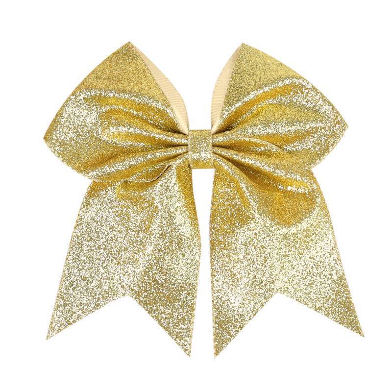 lot 55700 image: 7 Large Glitter Cheer Hair Bows Clip for Girls and Women - Sparkling Gold - Retail $7