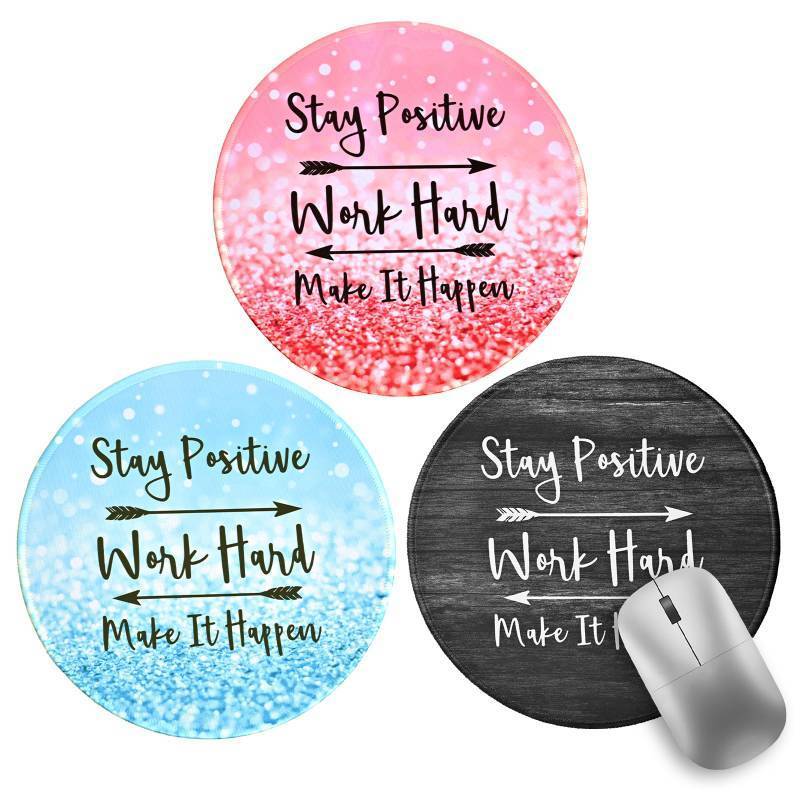 lot 55706 image: Funny Work Office Mouse Pad, 3 Pack Small Round Mouse Pads for Desk, Mini Travel Mousepad Mat for Wireless Computer Laptop, Office Desk Accessories, 8.6 x 8.6 inch (3 Pcs Stay Positive) - Retail $8