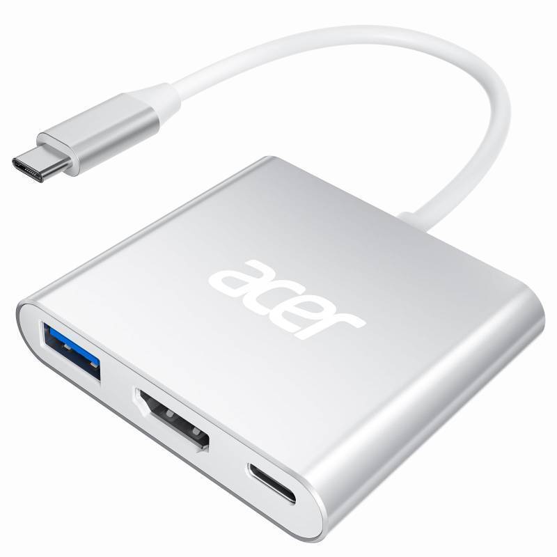 lot 55707 image: Acer USB C to HDMI Adapter, 4K USB C Hub with 100W PD, USB-A 3.0 Port, HDMI to USB-C Multiport Digital AV Converter for MacBook ProAir, iPad, Tablets, TV, Monitor and More (Silver) - Retail $15