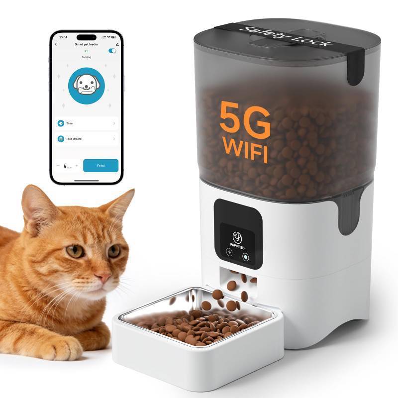 lot 55742 image: 5G WiFi Automatic Cat Feeders Smart Automatic Cat Food Dispenser with Slow Feeding Mode, Detachable for Easy Cleaning, Pet Feeder with Alexa, 1-30 Meals Per Day for Multiple Pets (6L25 Cup). Visible Use - Retail $49