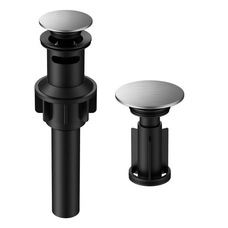lot 15659 image: Bathroom Sink Drain with Overflow, Hurran Universal Bathroom Sink Stopper for Bathroom Vanity Vessel Sink, Rapid Draining Plastic Pop-up Sink Drain with Hair Catcher Anti-Clog Strainer, Brushed Nickel - Retail $10