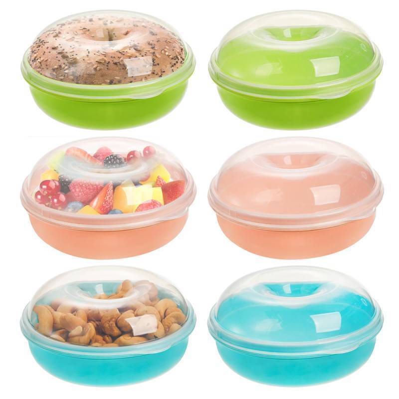 lot 25169 image: 6 Pack Bagel Keeper, Round Bagel Fresh Saver Donut Keeper Holder, Reusable Bagels Storage Container Bagels Fruit Storage Box for Home Kitchen