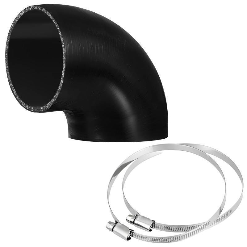 lot 34588 image: 90 Degree 4 Inches 102 mm Elbow Coupler Silicone Hose 4 Ply Thickness 5mm Silicone Pipe Intake Pipe with T Bolt Clamps for Turbo Intercooler Intake Piping - Retail $21