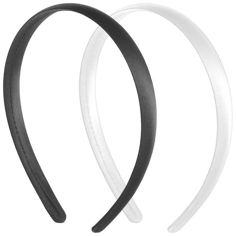 lot 34648 image: 2Pcs Satin Headbands Women Girls Non-Slip Fashion Headband Plain Wide Hair Band Hoops Elastic Solid Hairband DIY Holiday Costume Accessories for Cosplay Holiday Halloween (Black White, 1.5cm) - Retail $6