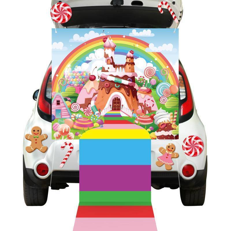 lot 35038 image: 39 Pcs Halloween Trunk or Treat Car Decorations Kits Car Archway Garage Decoration Backdrop Colorful Themed Party Decor for Halloween Birthday Outdoor - Retail $13