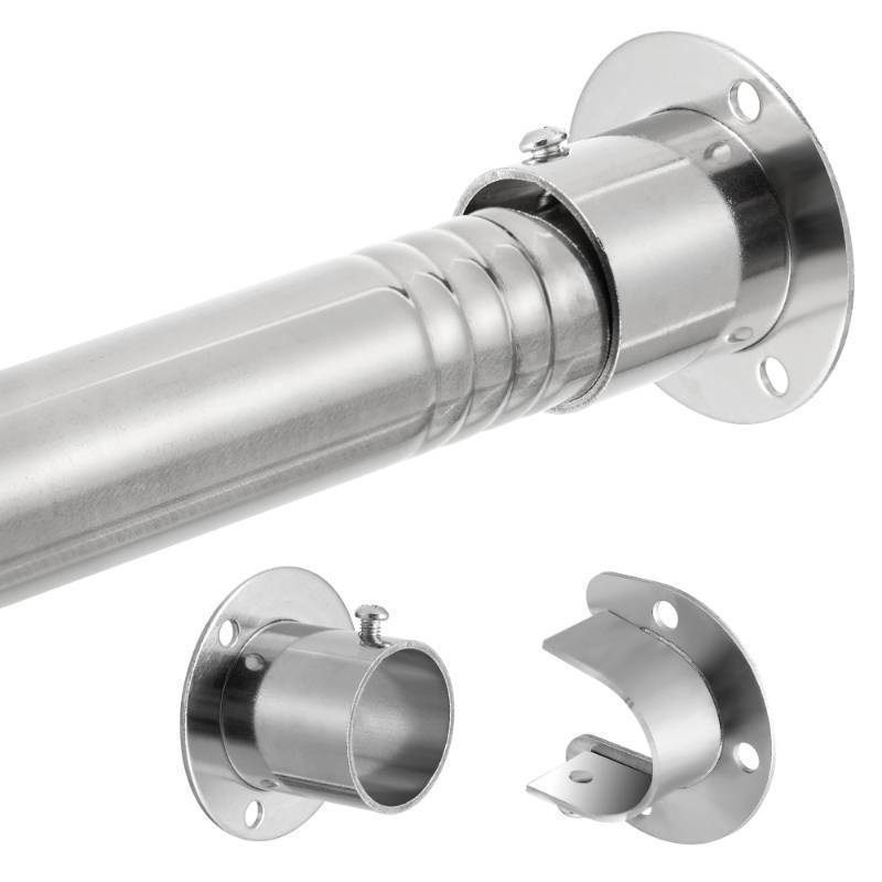 lot 35297 image: 1.3 Inch Diameter Closet Rods for Hanging Clothes 17-28 Inch Adjustable, Metal Heavy Duty Closet Pole, Silver Closet Bar for Hanging Clothes, Suitable for Closet, Wardrobes, Bathroom, Windows - Retail $16
