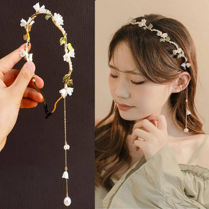 lot 35340 image: Flower Headband for Women Girls Hair Vine Gold Leaf Boho Headband Wedding Fairy Accessories Headpiece Bridal Crown (Floral) - Retail $9