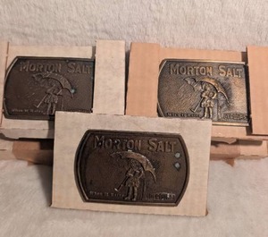 lot 1517 image: Morton Salt Advertising Belt Buckles - 3 ct