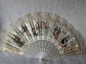 lot 2003 image: Spanish Hand Fan with Pastoral Scene