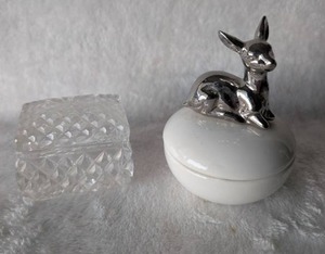 lot 2005 image: Silver Deer Porcelain Trinket Box with Crystal Box - 2 ct