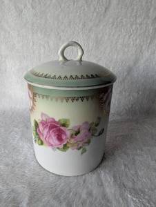 lot 2501 image: Hand Painted Pink Rose German Porcelain Canister